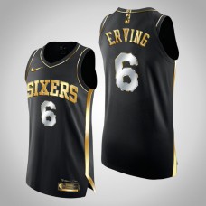 Men Philadelphia 76ers Julius Erving #6 Golden Edition 3X Champs Authentic Black Jersey