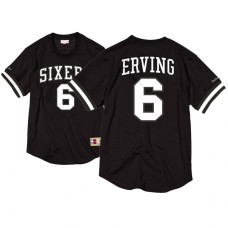 Men's Julius Erving 76ers #6 Mesh Crew Neck Black White Name & Number Jersey