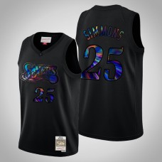 Men's Philadelphia 76ers Ben Simmons #25 Black Iridescent Logo Holographic Hardwood Classics Jersey