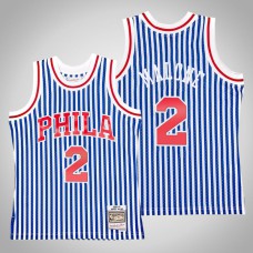 Men's 76ers Moses Malone #2 Blue Striped Jersey