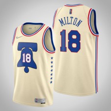 2020-21 Philadelphia 76ers Shake Milton #18 Cream Earned Jersey
