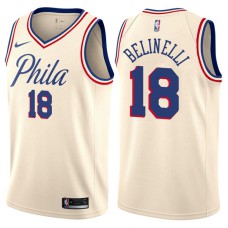 Men's 2017-18 Season Marco Belinelli Philadelphia 76ers #18 City Edition Cream Swingman Jersey