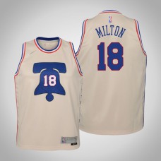 Youth Shake Milton Philadelphia 76ers #18 Earned Cream 2021 Season Jersey